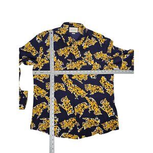 Gucci Leopard Print Shirt Size 43/17 Silk l Navy Yellow Animal